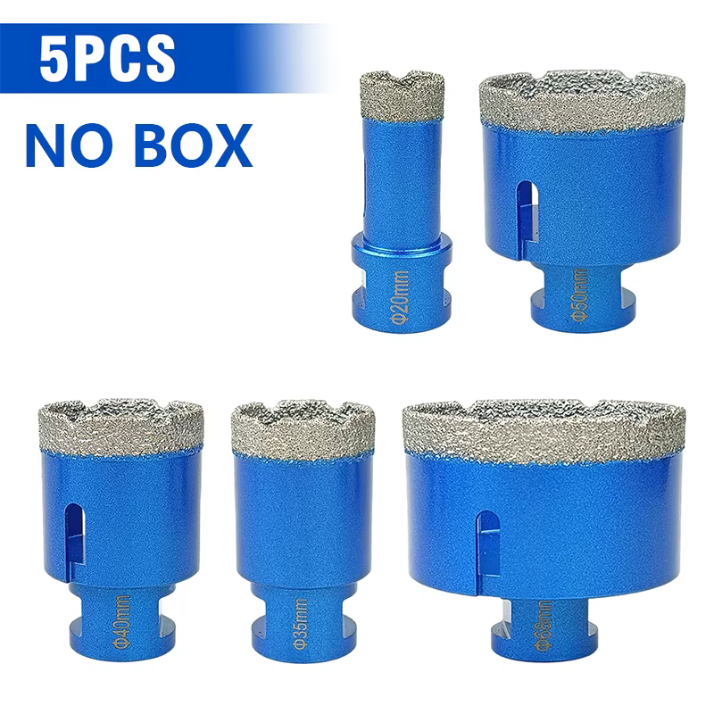 Lot de 5 scies cloches diamantées 20-68 mm, embouts brasés à filetage M14 pour la découpe du verre, 