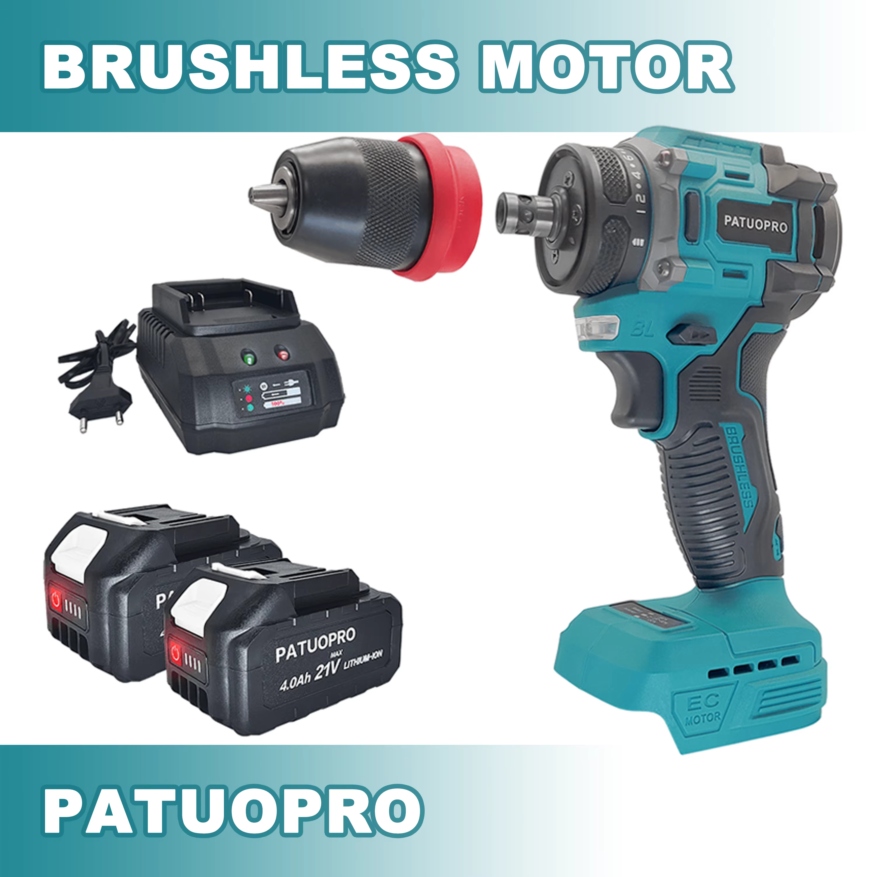 PATUOPRO-Perceuse électrique sans fil 2 en 1, mandrin de 10mm, tournevis sans balais, outil électriq