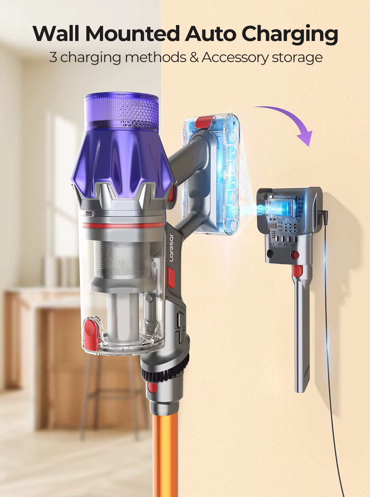 Laresar-Aspirateur sans fil V7, 500W, puissance d'aspiration 50KPA, appareil ménager intelligent, ta