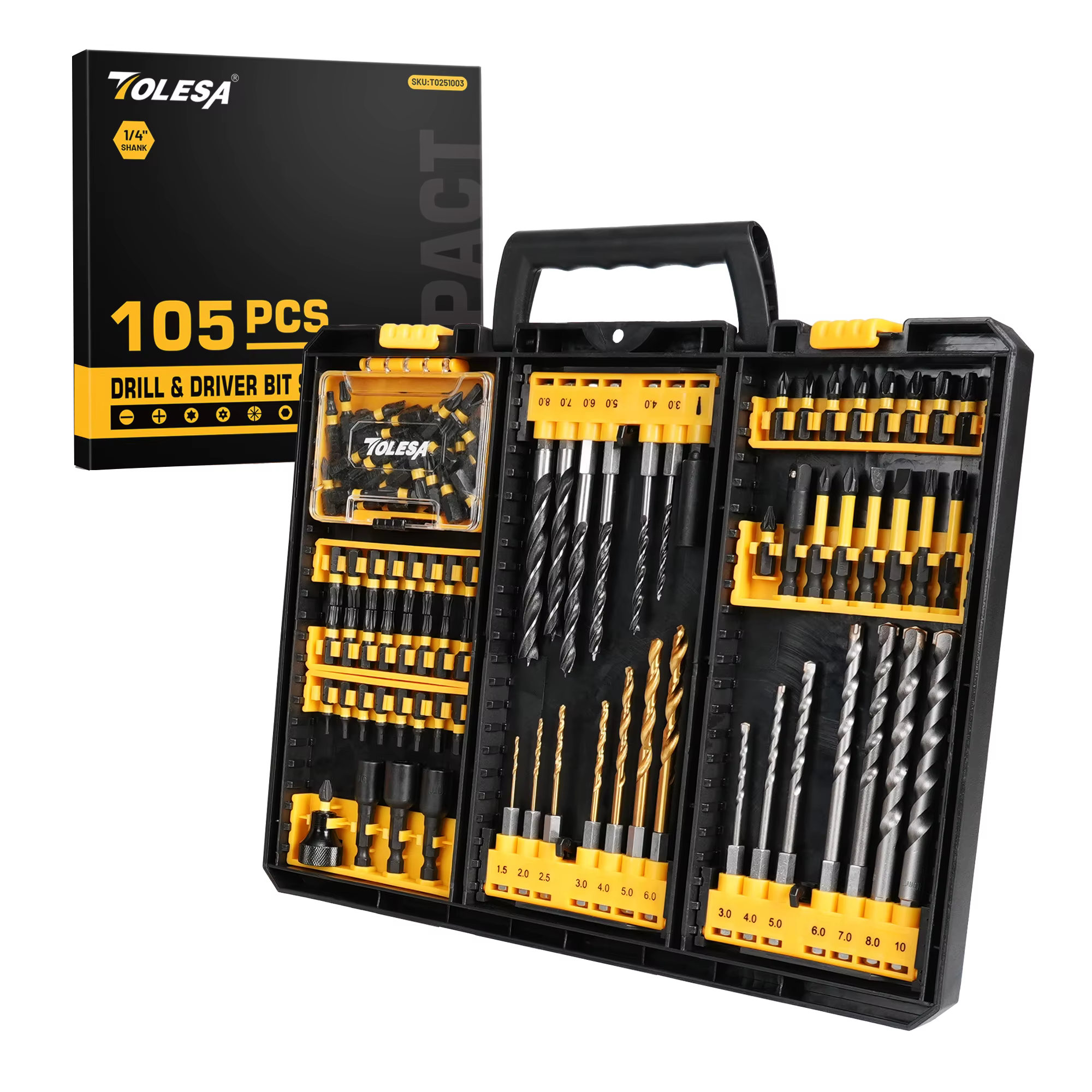 TOLESA Ensemble de 105 embouts de perçage et de vissage, avec adaptateur de douille pour écrous, out