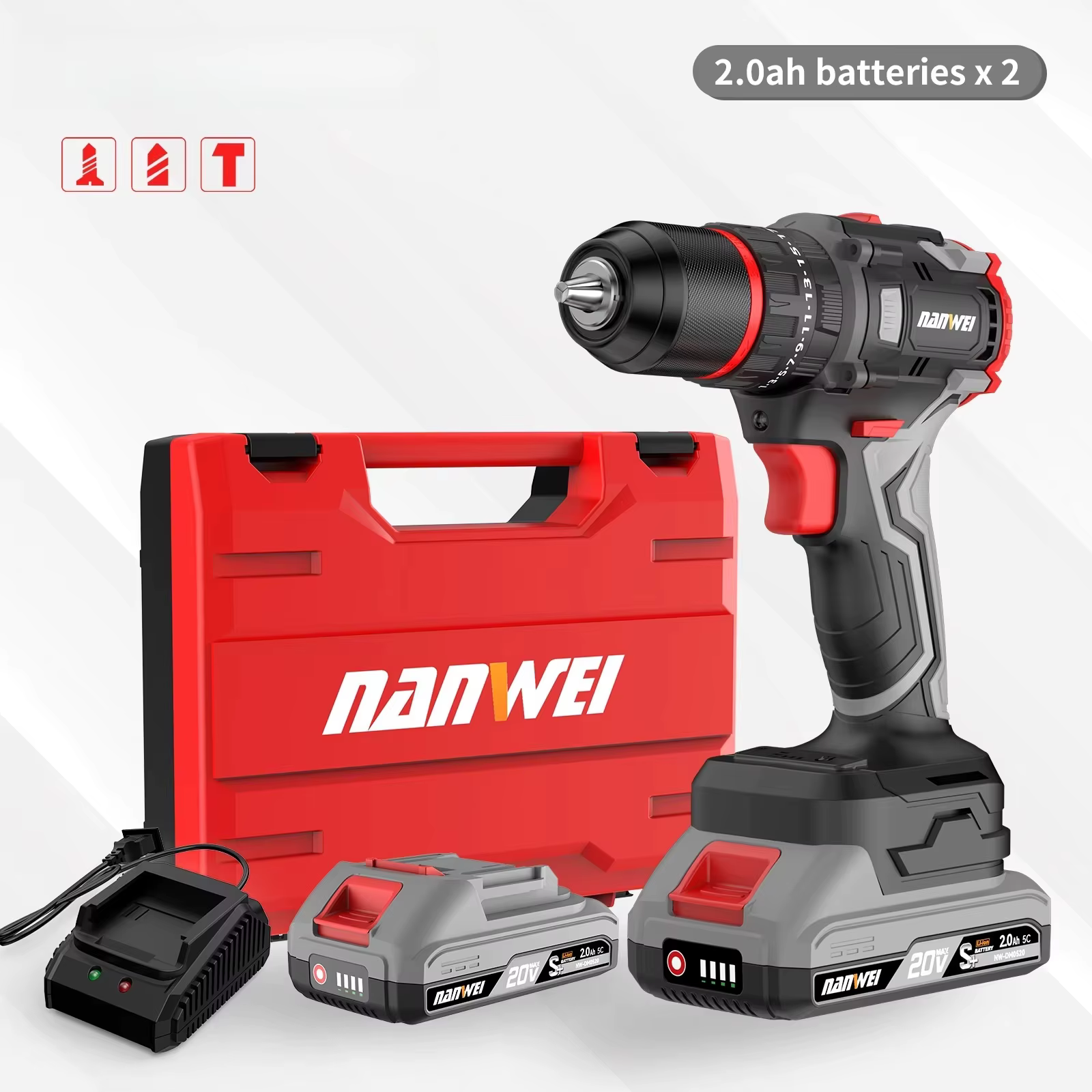 Perceuse à percussion sans fil 20V, moteur sans balais rechargeable, vitesse variable, mandrin 13mm,