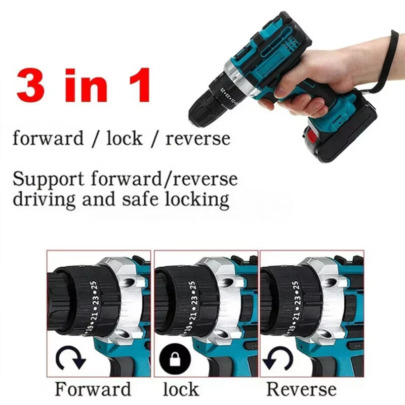 Perceuse à percussion électrique à couple 25 + 3, tournevis électrique sans fil, perceuse à percussi