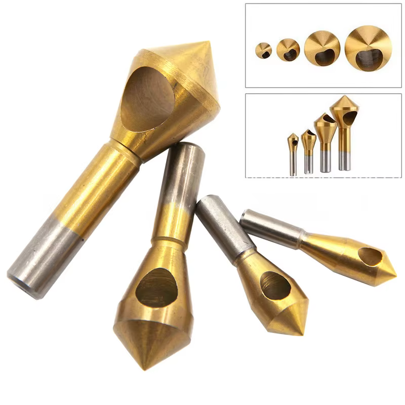1/4 pièces ensemble titane fraise ébavurage perceuse cône trou coupe acier/aluminium tête fraisée ch