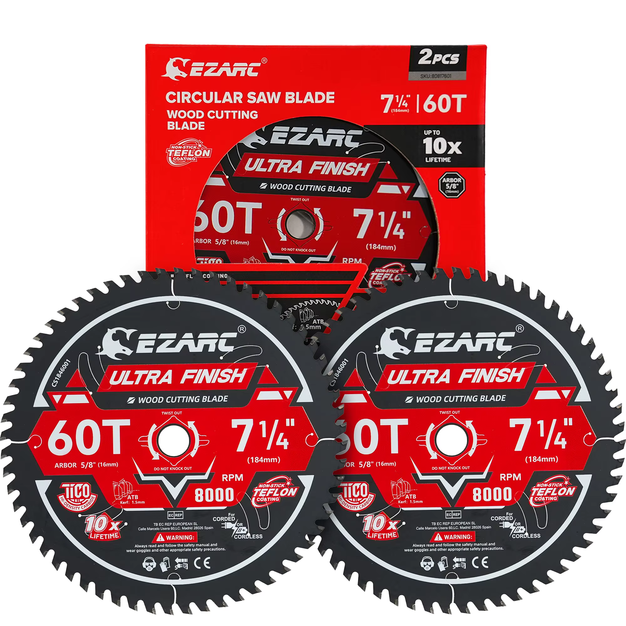 Lame de scie circulaire EZARC 60T – Durée de vie 10 fois supérieure, coupe ultra-fine de 1,5 mm, rev