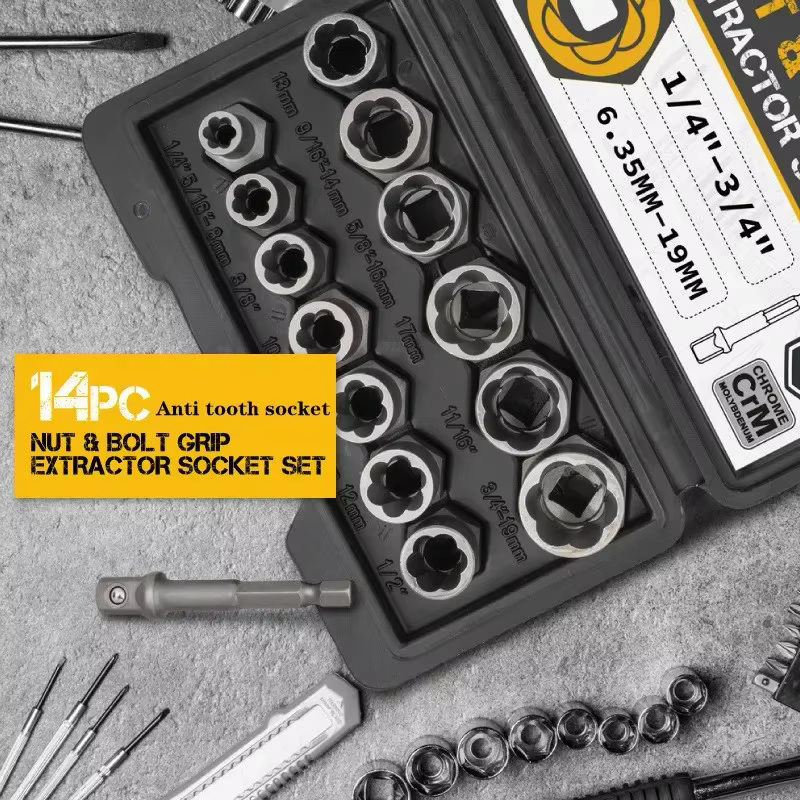 Extracteur de vis endommagé, 14 pièces, dissolvant d'écrou de boulon en acier cr-mo, Kit d'outils de