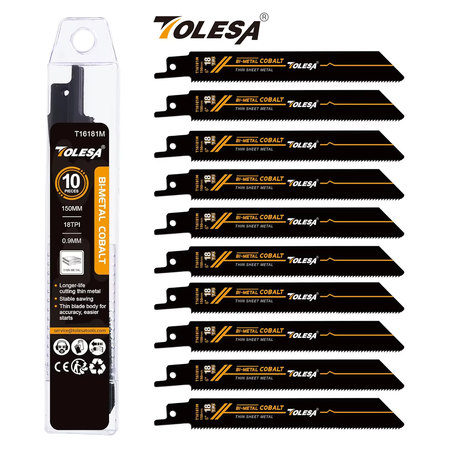 TOLESA 10 pièces lames de scie bimétallique coupe du métal 150mm/225mm 18TPI lames de scie alternati