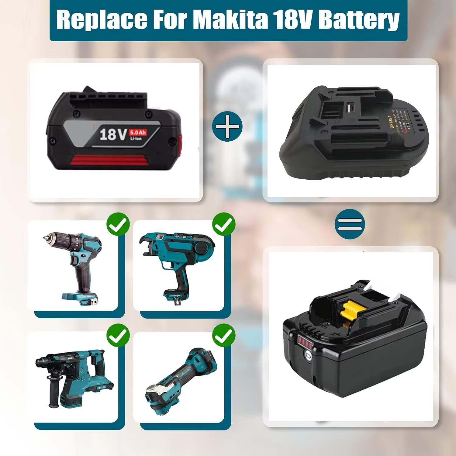 Adaptateur de batterie pour Bosch 18V convertir en pour Makita 18V convertisseur avec USB pour Makit