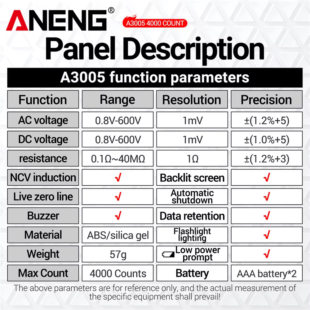 ANENG A3005 multimètre numérique professionnel testeurs de stylo compteur de tension AC/DC détecteur