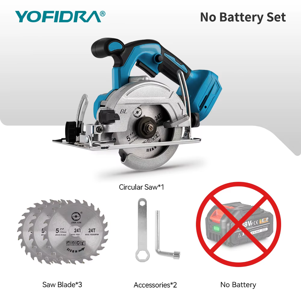 YOFIDRA 5 pouces 10800 tr/min scie circulaire électrique sans brosse sans fil 45 °   Outil électriqu