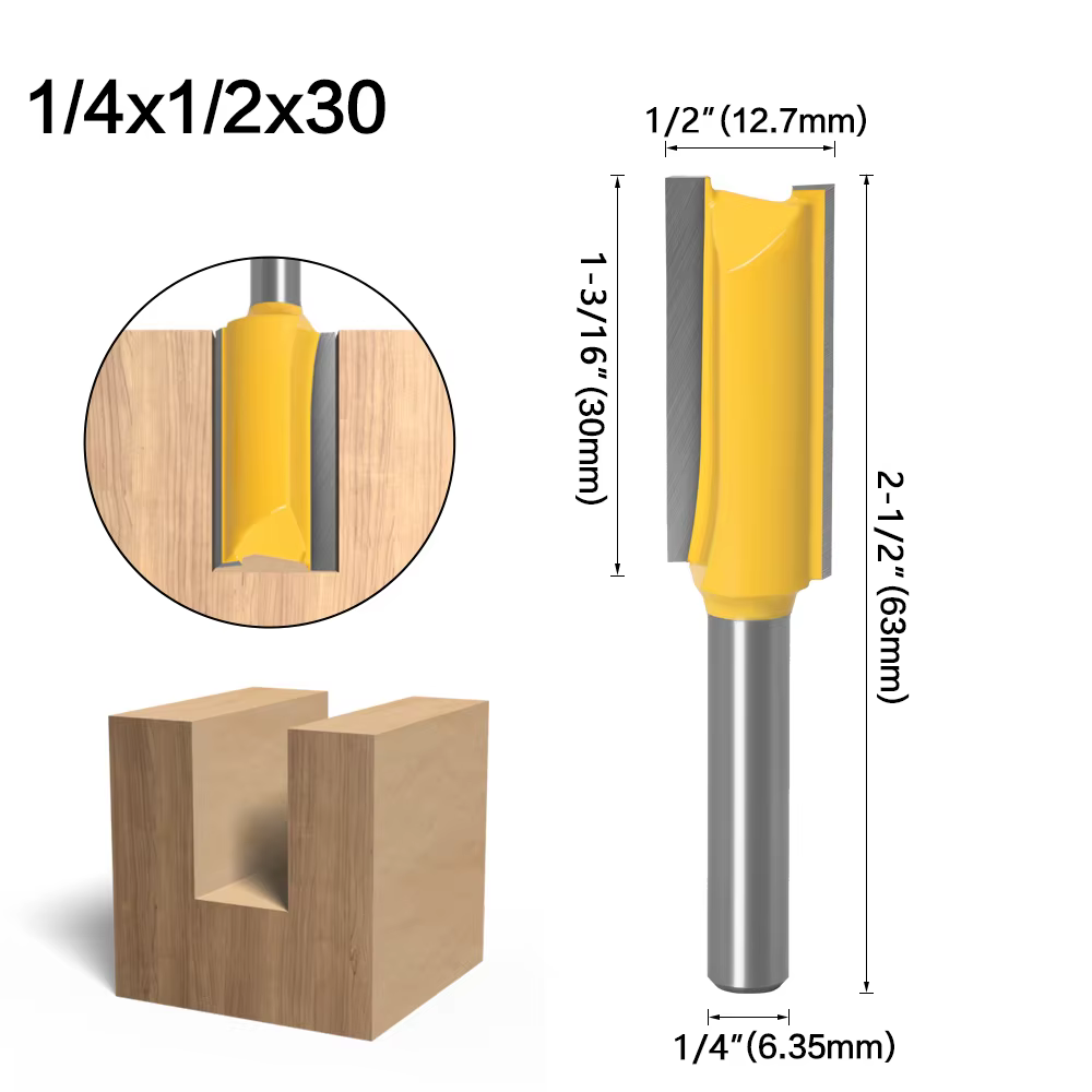 1/4 /6.35mm tige droite carbure de tungstène simple Double cannelure routeur fraise à bois pour le t