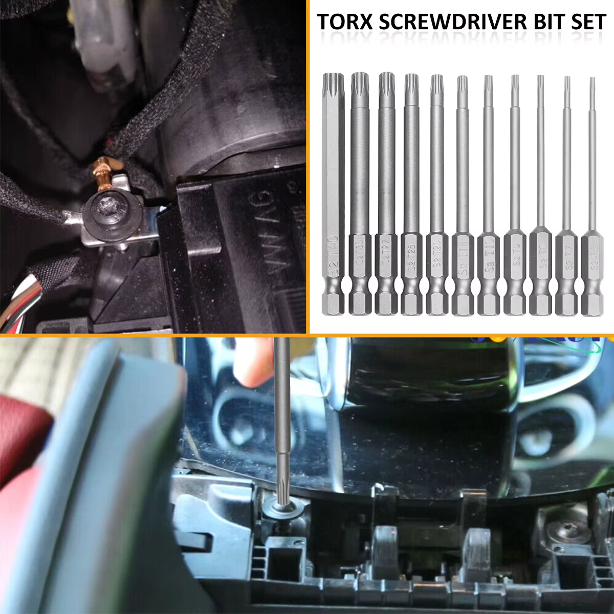 Jeu d'embouts de tournevis Torx 1/4 pouces, étoile magnétique professionnelle S2, tige hexagonale en