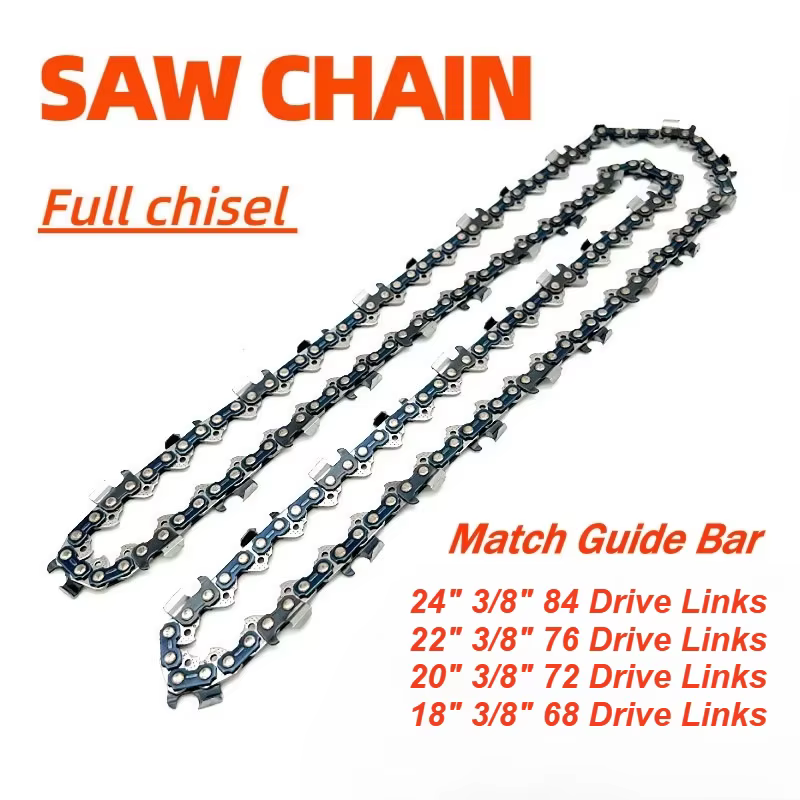 Accessoires de tronçonneuse lame de scie à chaîne ciseau complet 3/8 "(0.375") 84 maillons 76 maillo