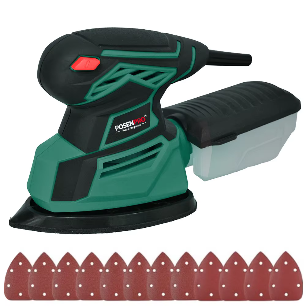 Ponceuse électrique multi-détails 130W avec port d'extraction de poussière et 12 feuilles de papier 