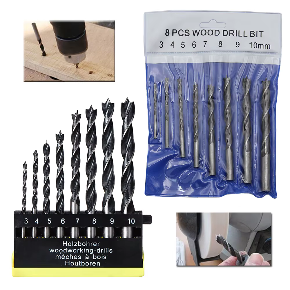 Perceuse à bois à trois pointes 3-10mm, 8 pièces, perceuse à branche DC, foret électrique, foret hél