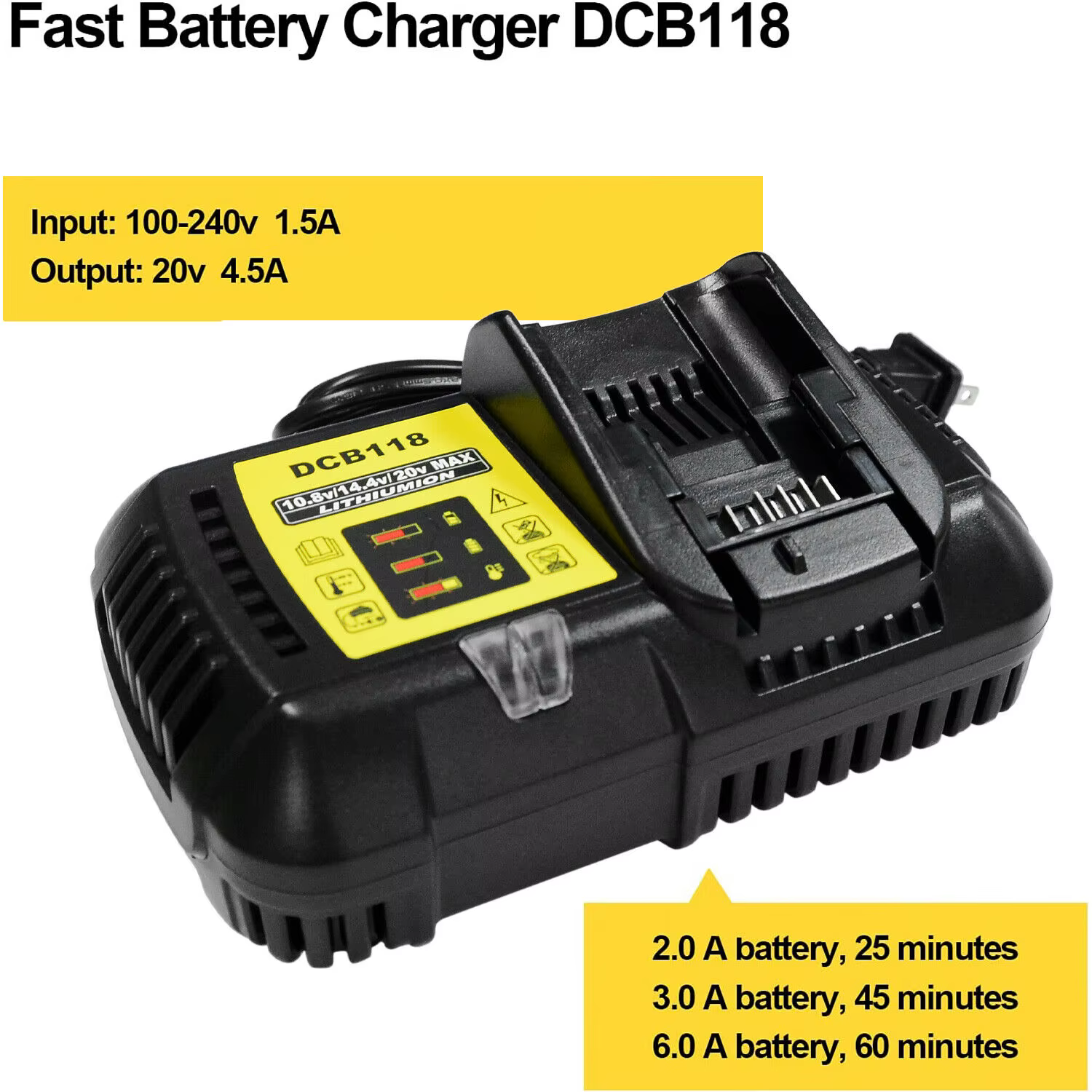 Chargeur de batterie DCB118 pour batterie Dewalt 10.8V 12V 14.4V 18V 20V DCB200 DCB101 DCB115 DCB107