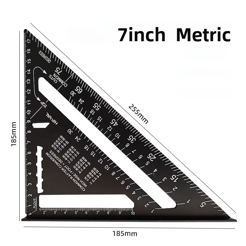 Règle triangulaire de 7 pouces, outil de mesure, outils de charpentier en alliage d'aluminium, règle