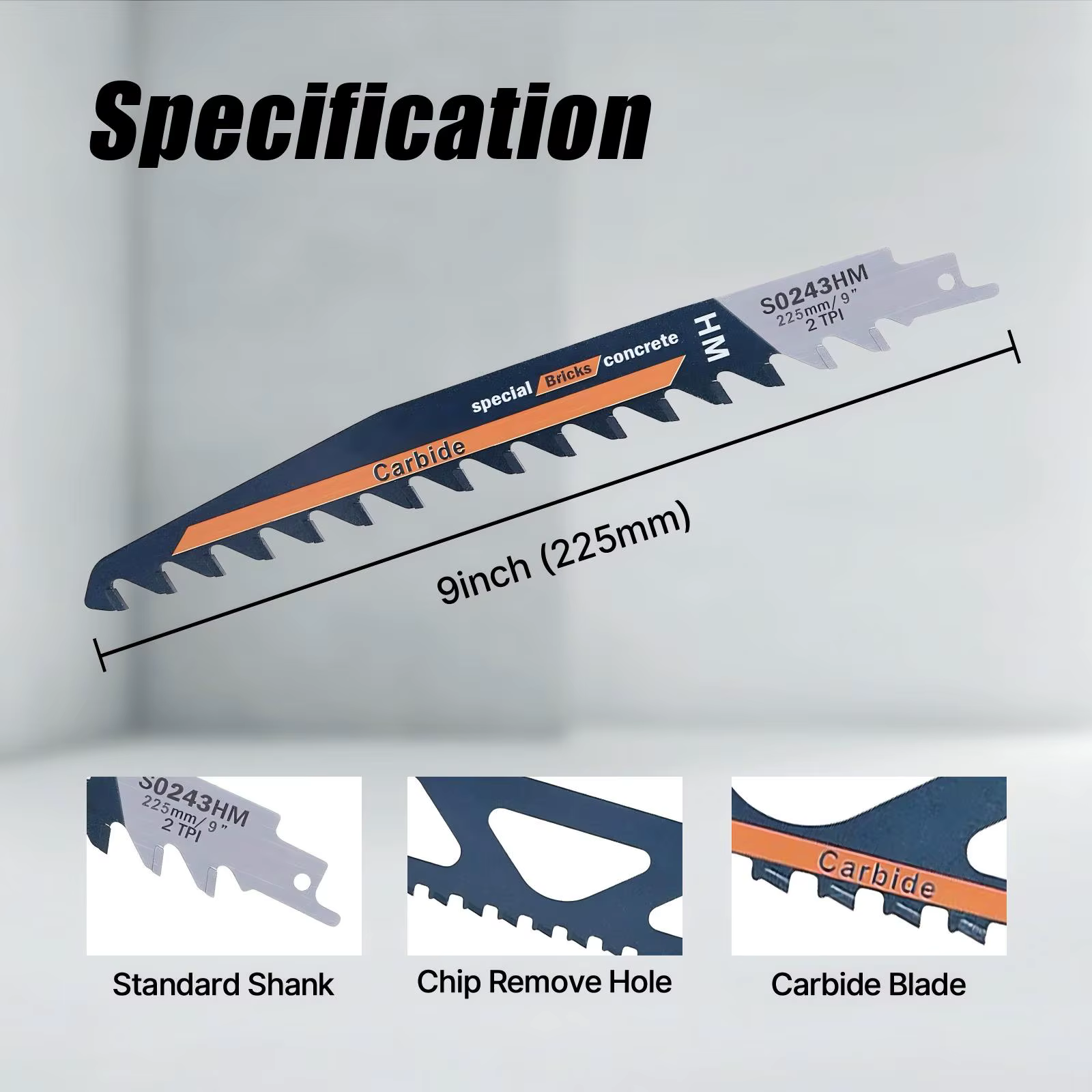 Vearter 225/300/455/505mm lames de scie alternative en alliage de carbure scie sabre pour briques à 