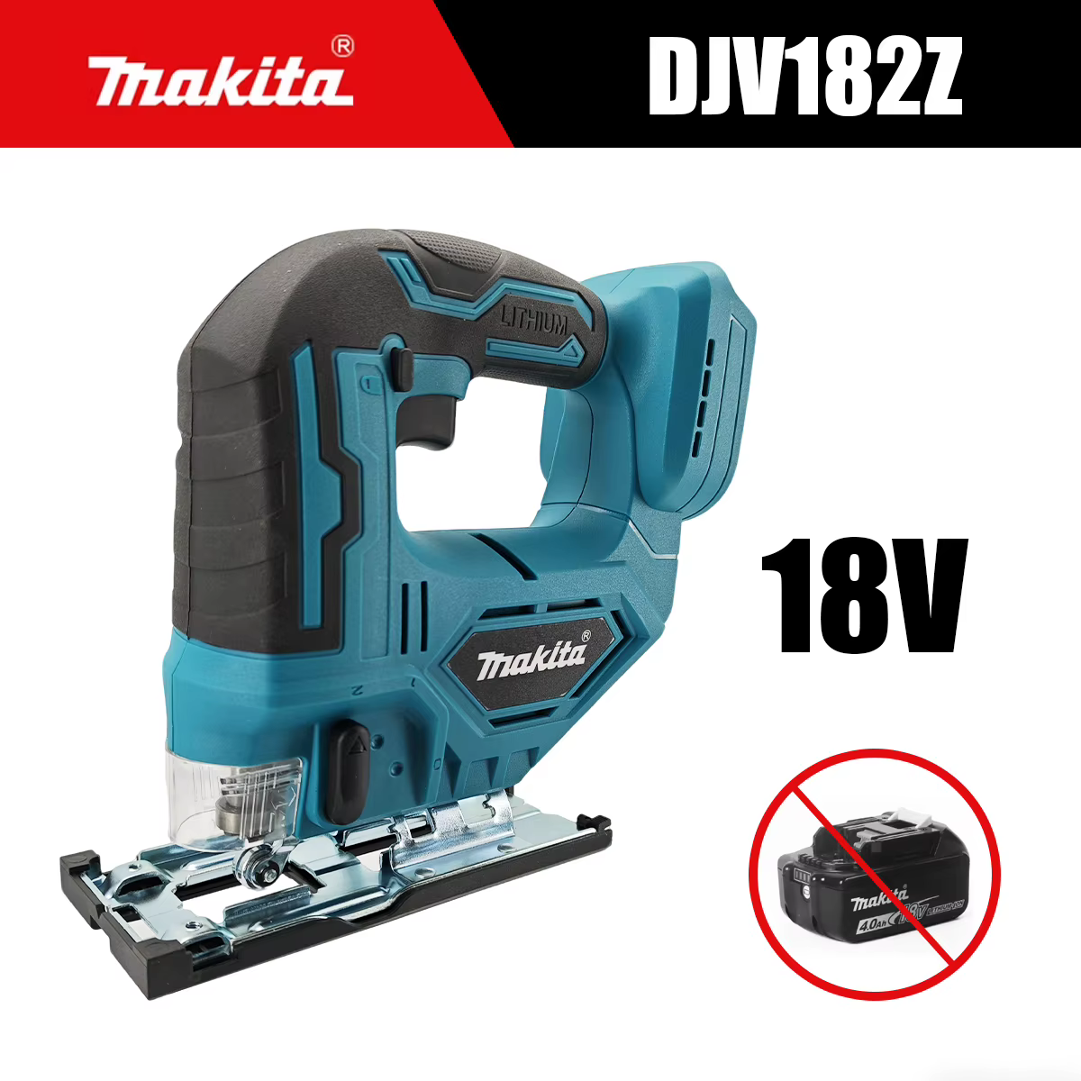 Scie sauteuse sans fil Makita DJV182Z 18V au lithium avec poignée ergonomique pour la coupe du bois
