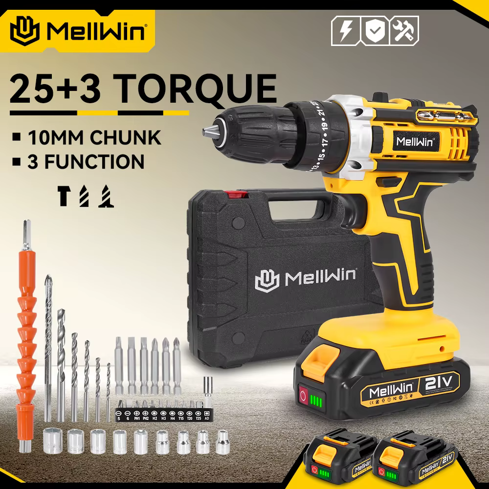 MELLWIN 25 + 3 couple sans fil perceuse à percussion électrique ensemble polyvalent tournevis électr