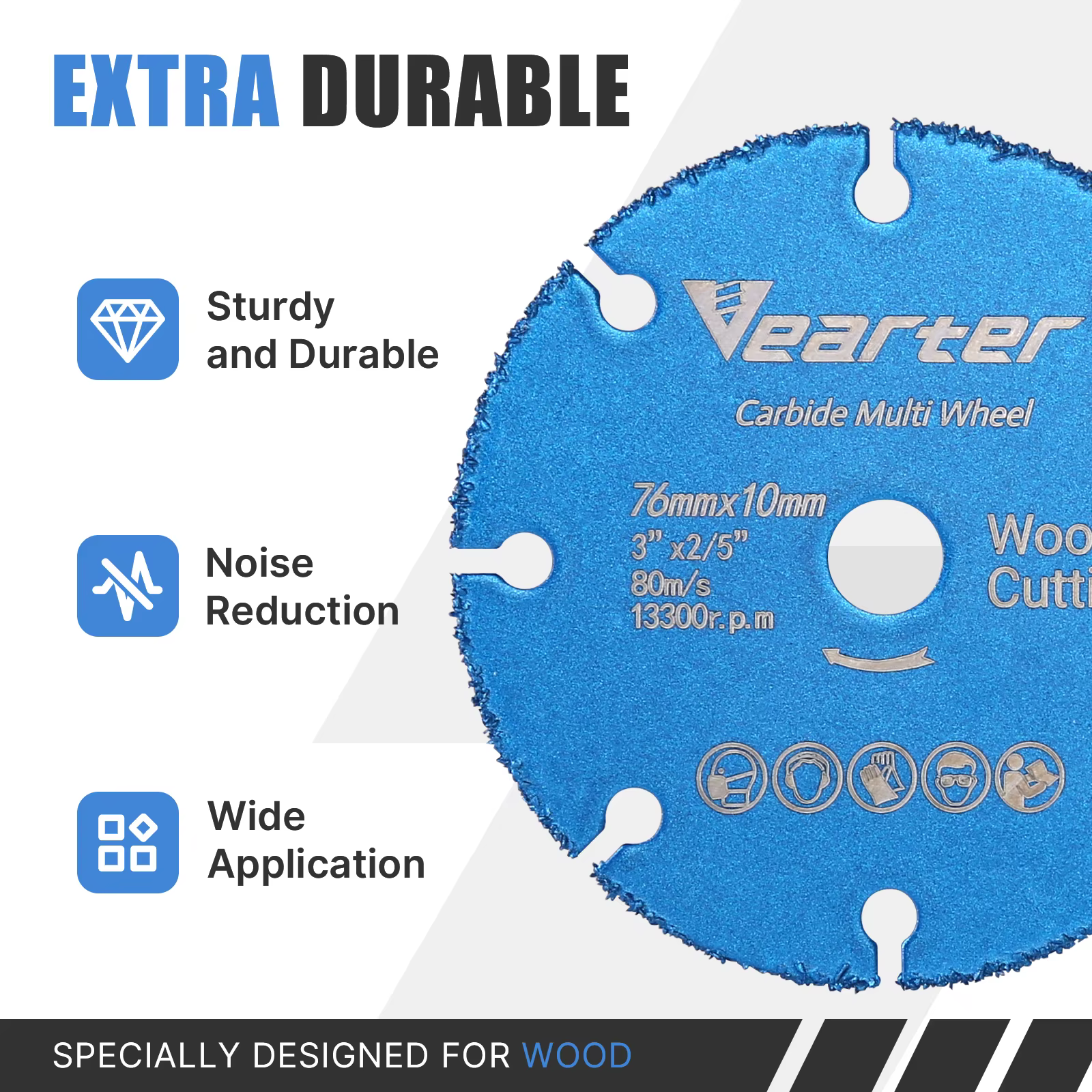 Vearter 76mm × 10mm lame de scie circulaire en carbure brasé sous vide disque de coupe du bois roue 