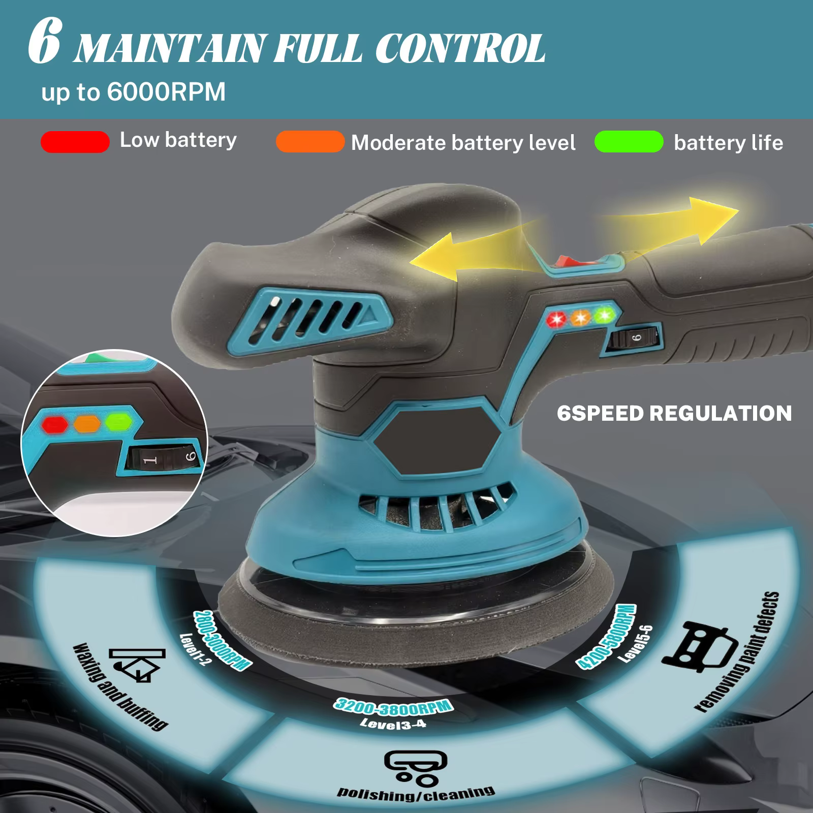 Makita – polisseuse électrique sans fil pour voiture, 6 vitesses, pot de polissage, outil, Machine d