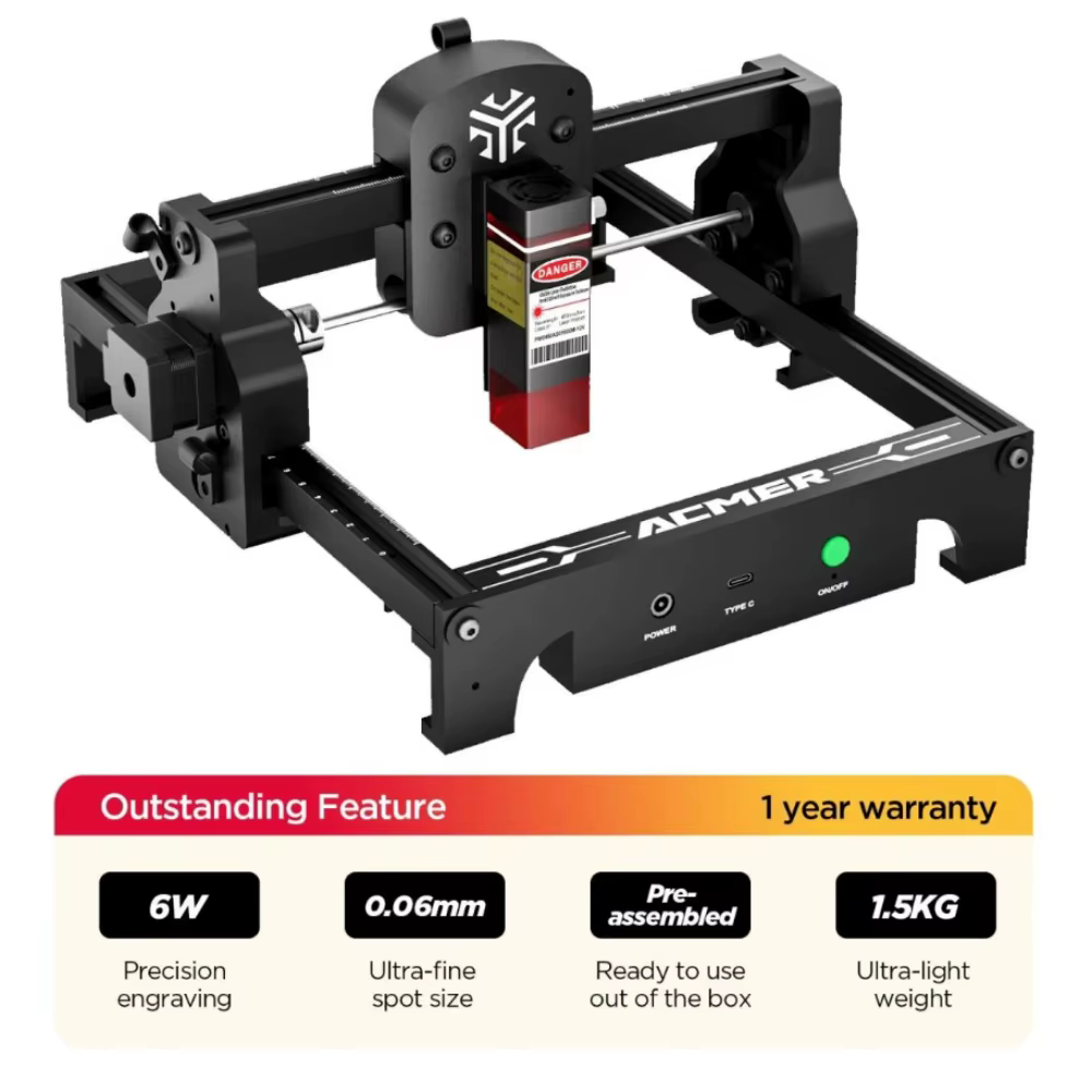 ACMER S1 6W Mini graveur laser portable, petit outil de gravure et de découpe laser, machine DIY pou
