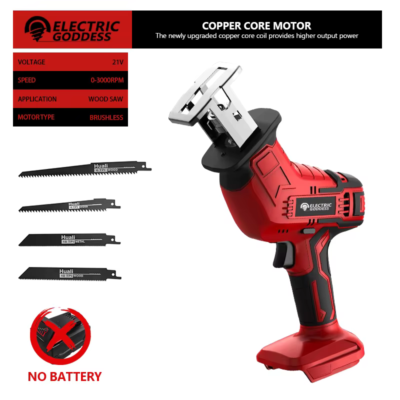 Scie alternative sans fil, vitesse réglable, scie électrique, bois, métal, coupe de tuyaux, outils é