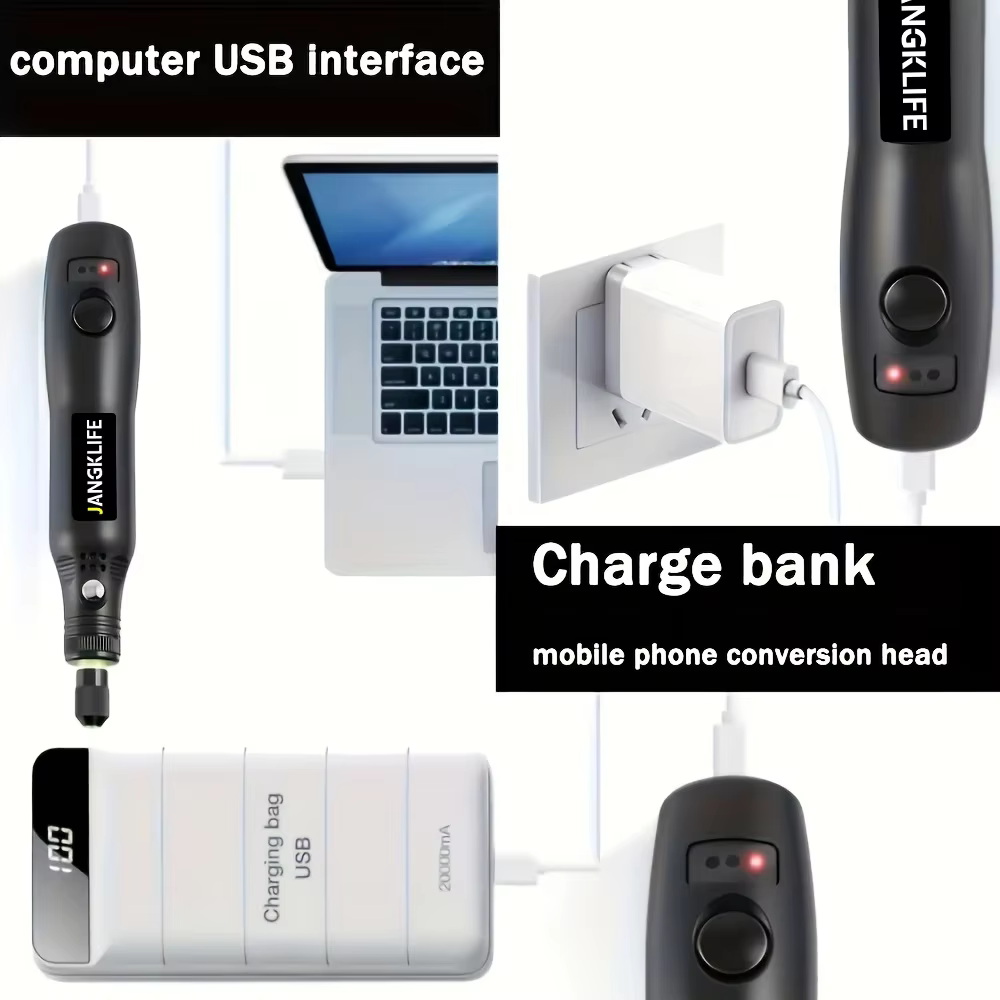 JANGKLIFE USB Kit d'outils rotatifs sans fil stylo de gravure sur bois bricolage pour bijoux métal v