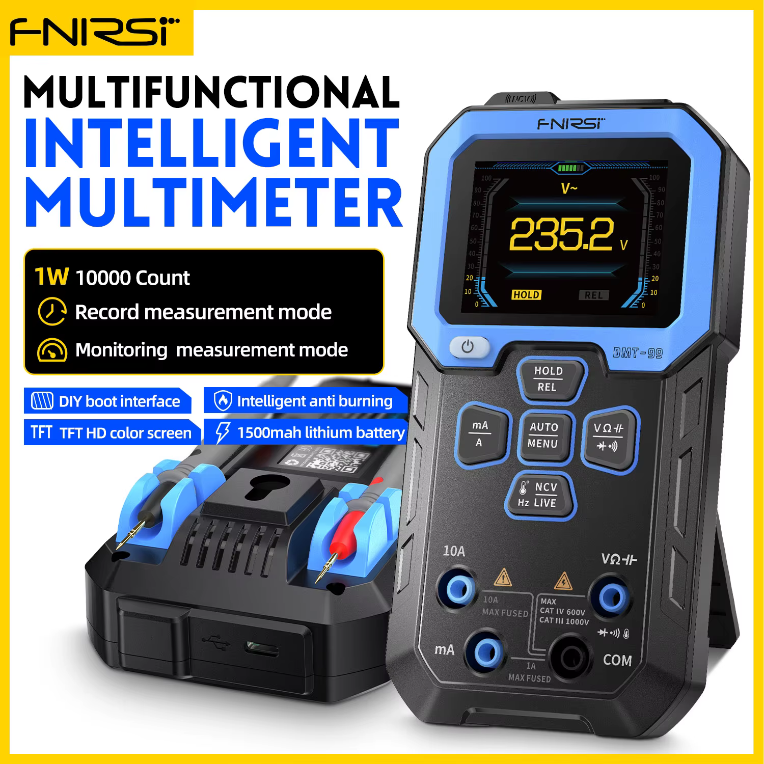 FNIRSI DMT-99 Numérique DMM 9999 Comptes Intelligent Professionnel Testeur 1000V 10A True RMS Auto R