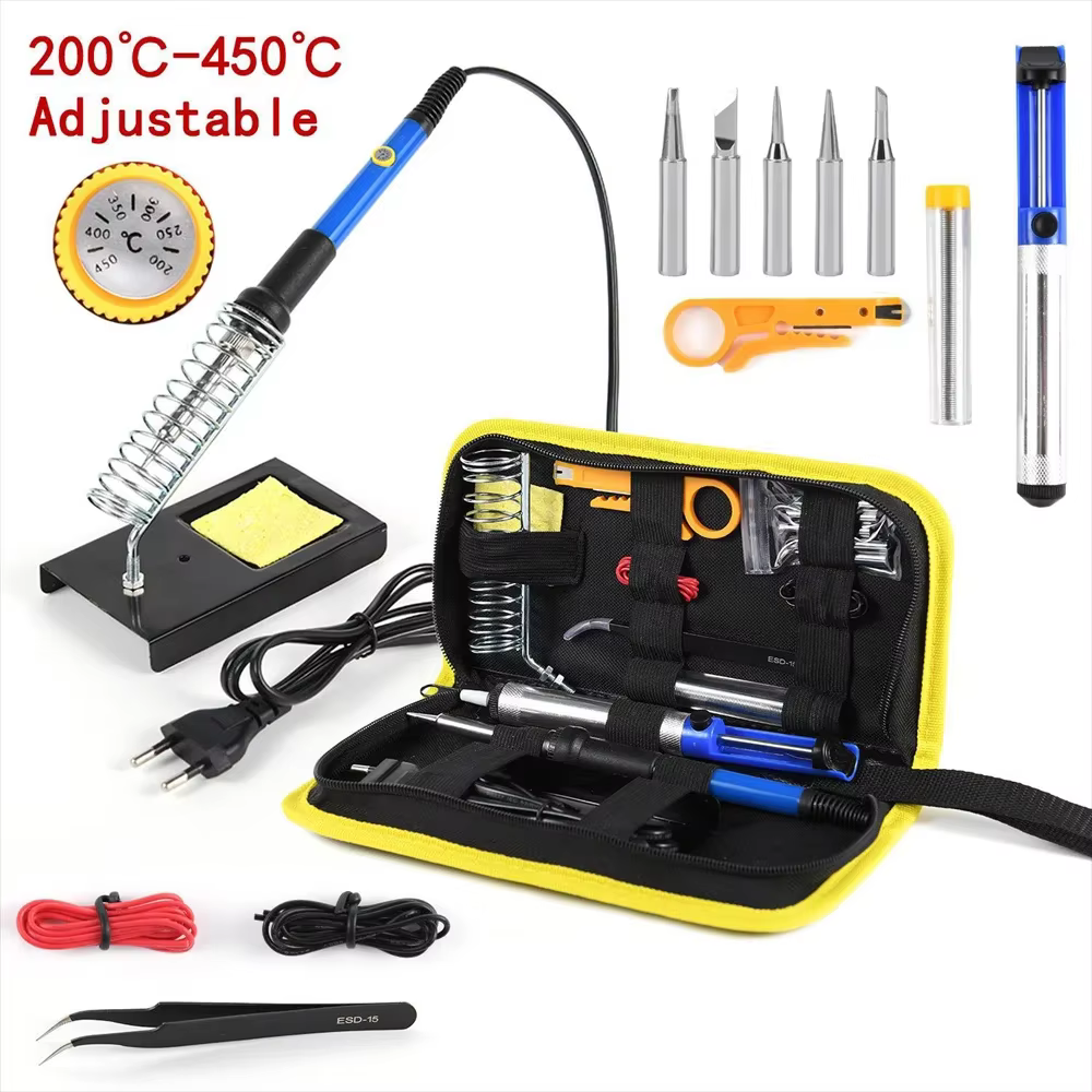 Kit de fer à souder 220V 60W, 15 pièces, 450 ° Ensemble d'outils de soudage à température réglable C