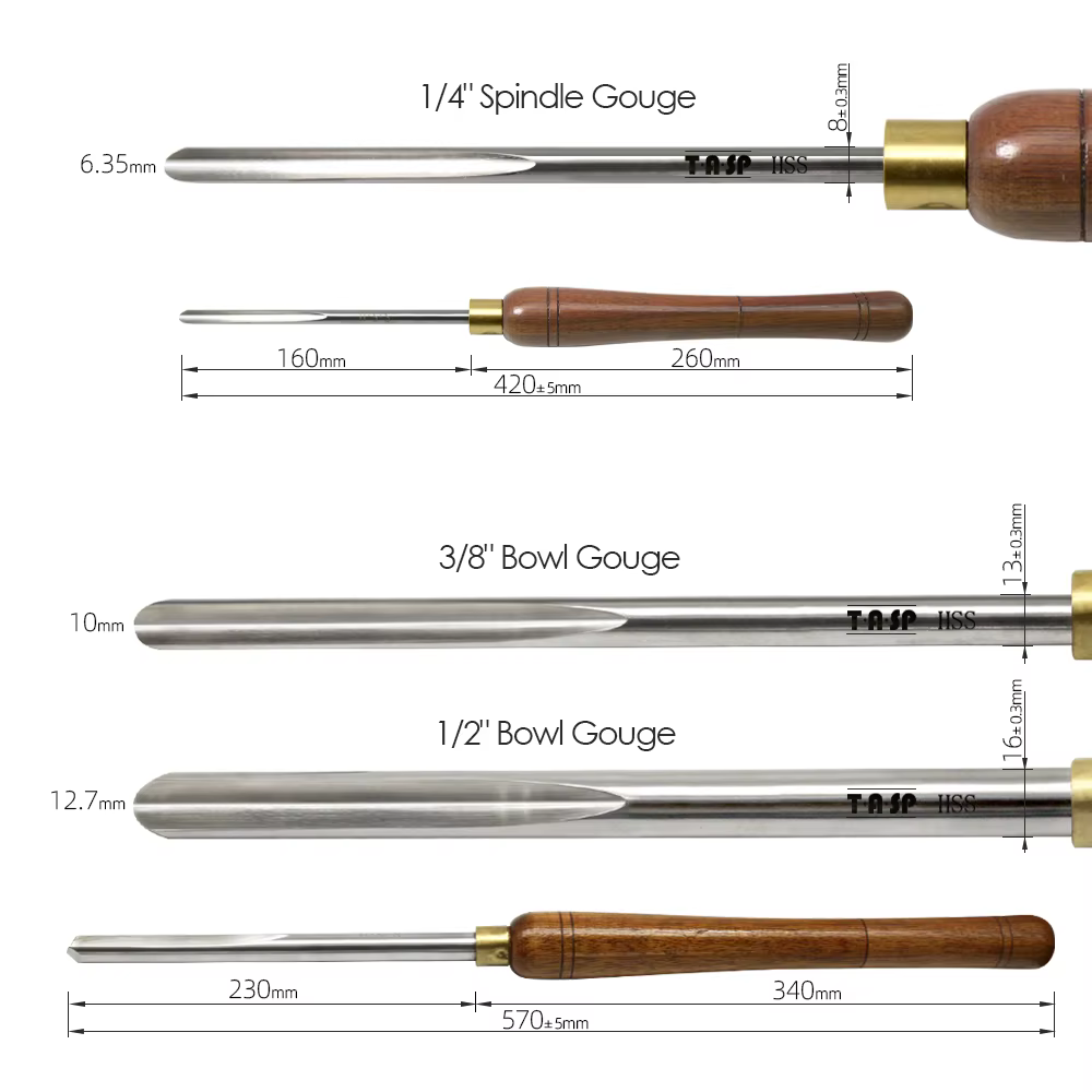 TASP HSS outils de tournage du bois 1/2 "3/8" bol Gouge 1/4 "broche Gouge travail du bois ébauche to