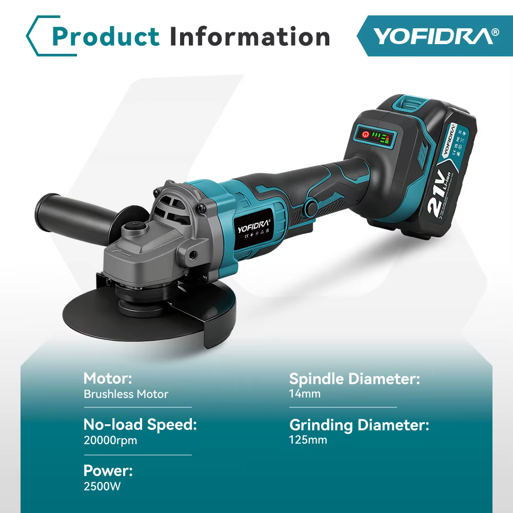 YOFIDRA 125mm meuleuse d'angle électrique sans brosse 3 vitesses M14 meulage du bois polissage outil