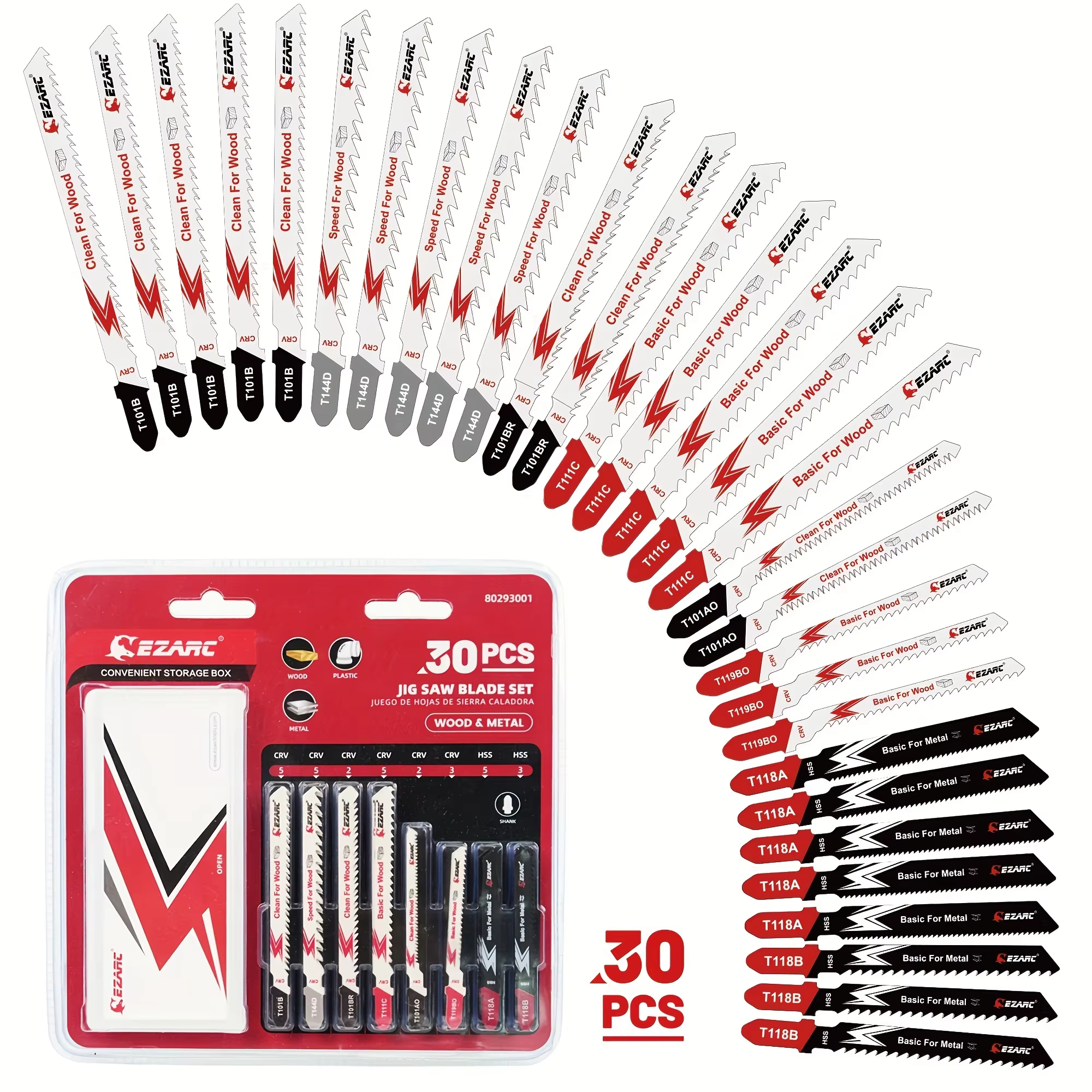 EZARC Ensemble de 30 lames de scie sauteuse avec étui de rangement, lames de scie sauteuse de rempla