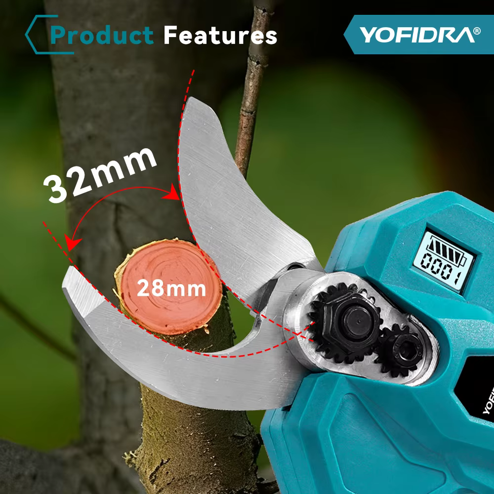 YOFIDRA 32mm cisaille électrique sans brosse 2 vitesses ciseaux sans fil Branches d'arbres outils de