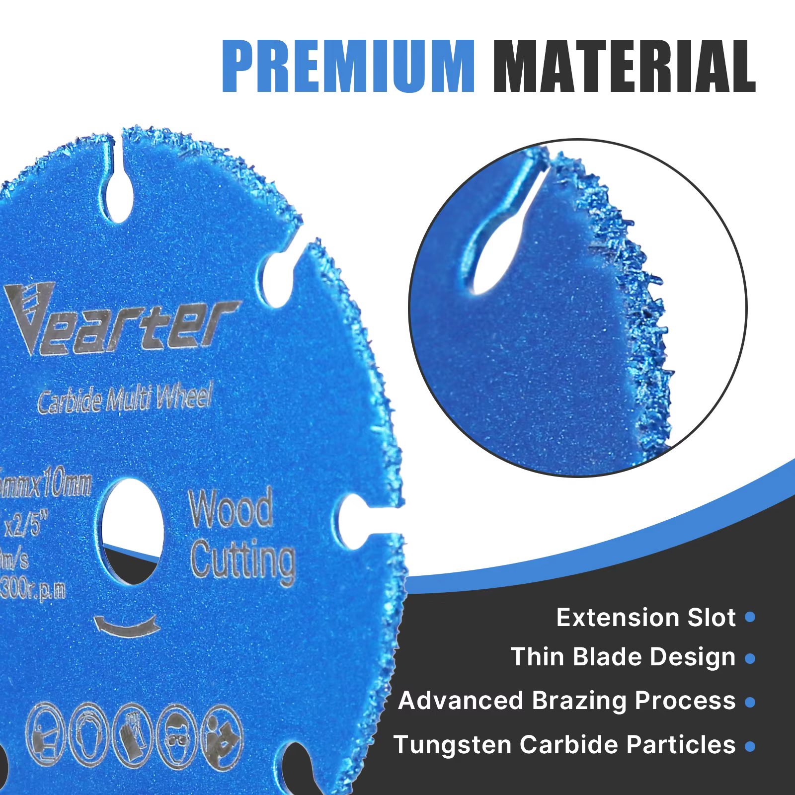 Vearter 76mm × 10mm lame de scie circulaire en carbure brasé sous vide disque de coupe du bois roue 