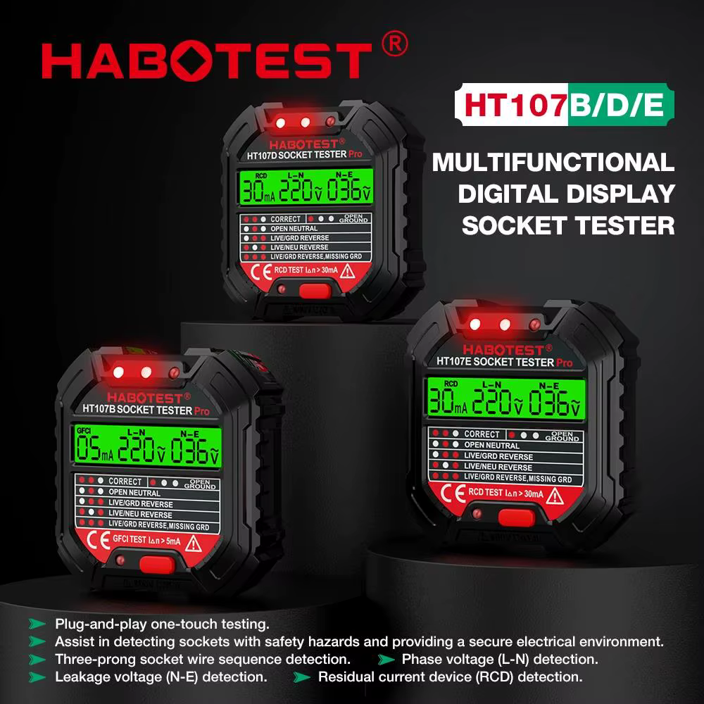 HABOTEST HT107 Pro testeur de prise Test de tension détecteur de prise ue terre zéro ligne prise pol