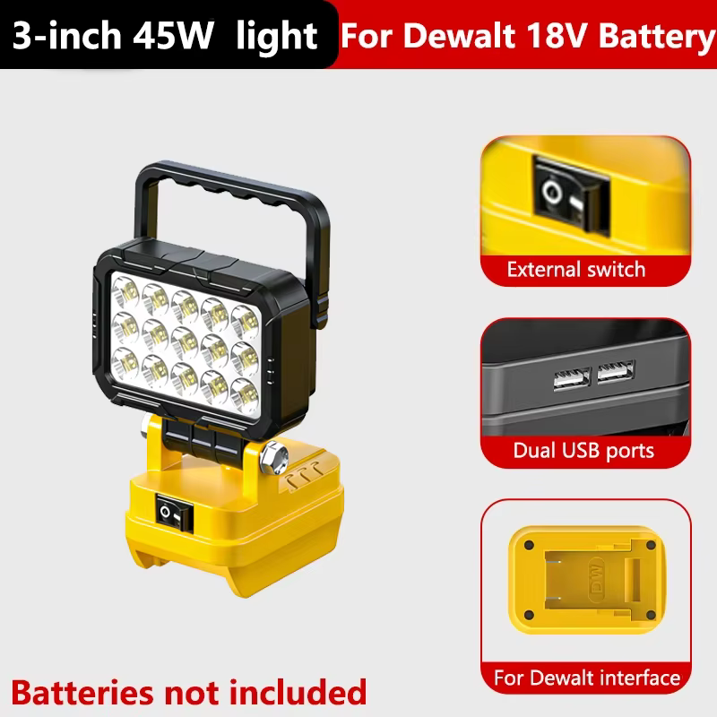 Lanterne de travail LED pour batterie Li-ion Dewalt 18V 20V avec double ports USB, lampe portable lu