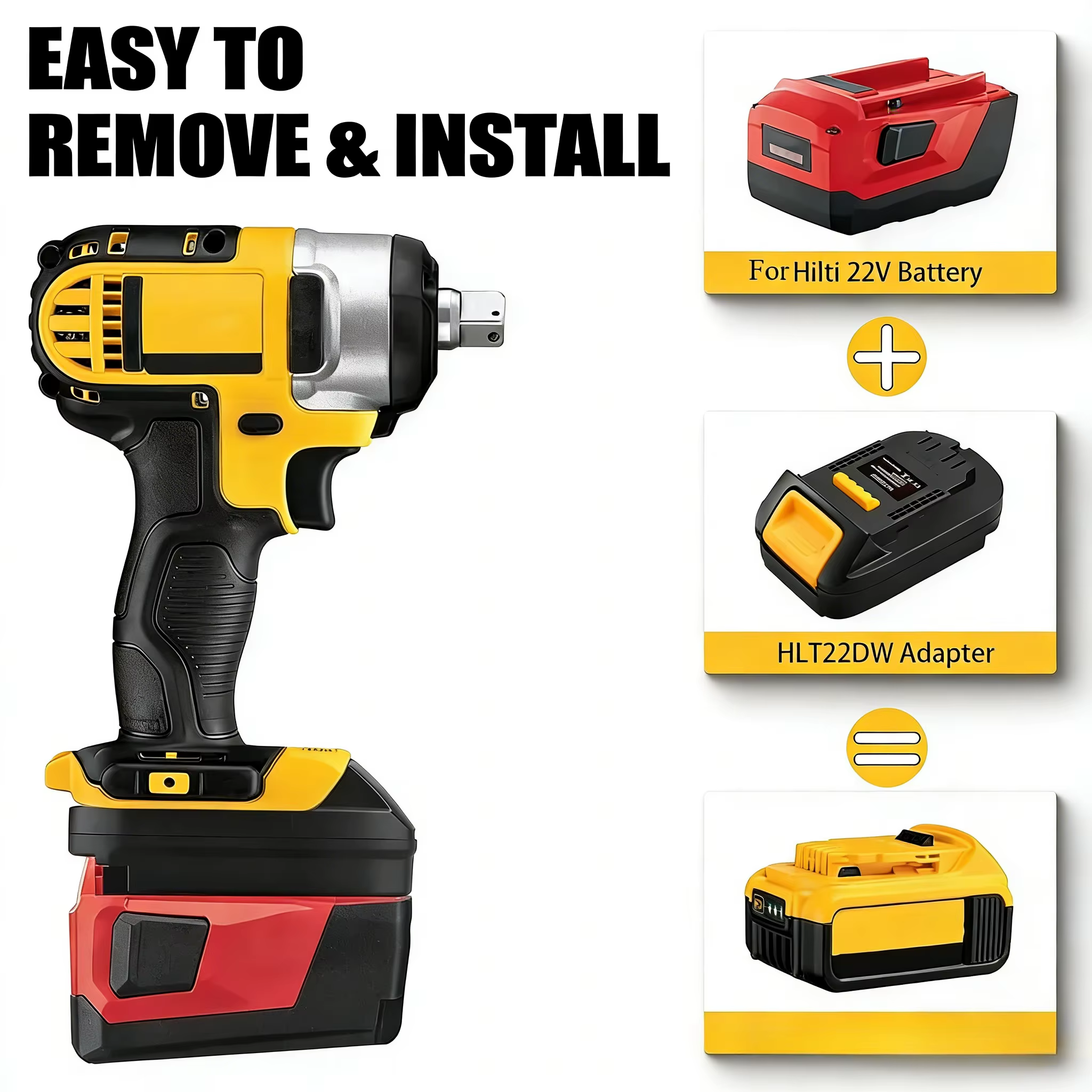 Adaptateur HLT22DW pour outil Hilti vers outil Dewalt 20V, pour convertir la batterie Hilti 22V B22 