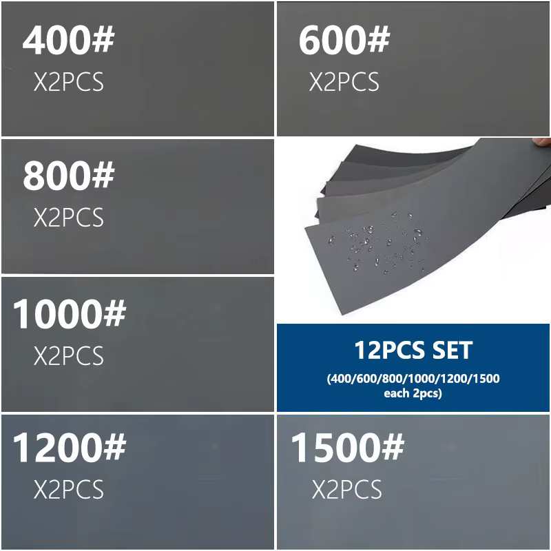 XCAN – ensemble de papier de verre, papier de ponçage à sec à l'eau, ponceuse Abrasive 9x3.6 pouces 