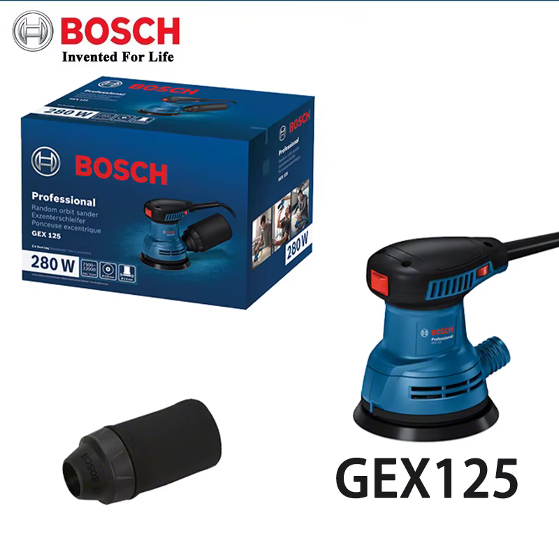 Ponceuse orbitale filaire BOSCH GEX 125 à faible vibration, poignée ergonomique, équipement de finit