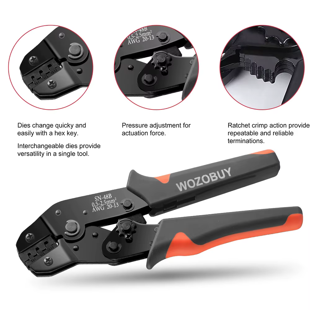 WOZO-Outils de sertissage de broche SN-48B 2.8mm, 4.8mm, 6.3mm, 0.5mm, pince à sertir 22-13AWG 2.5-m