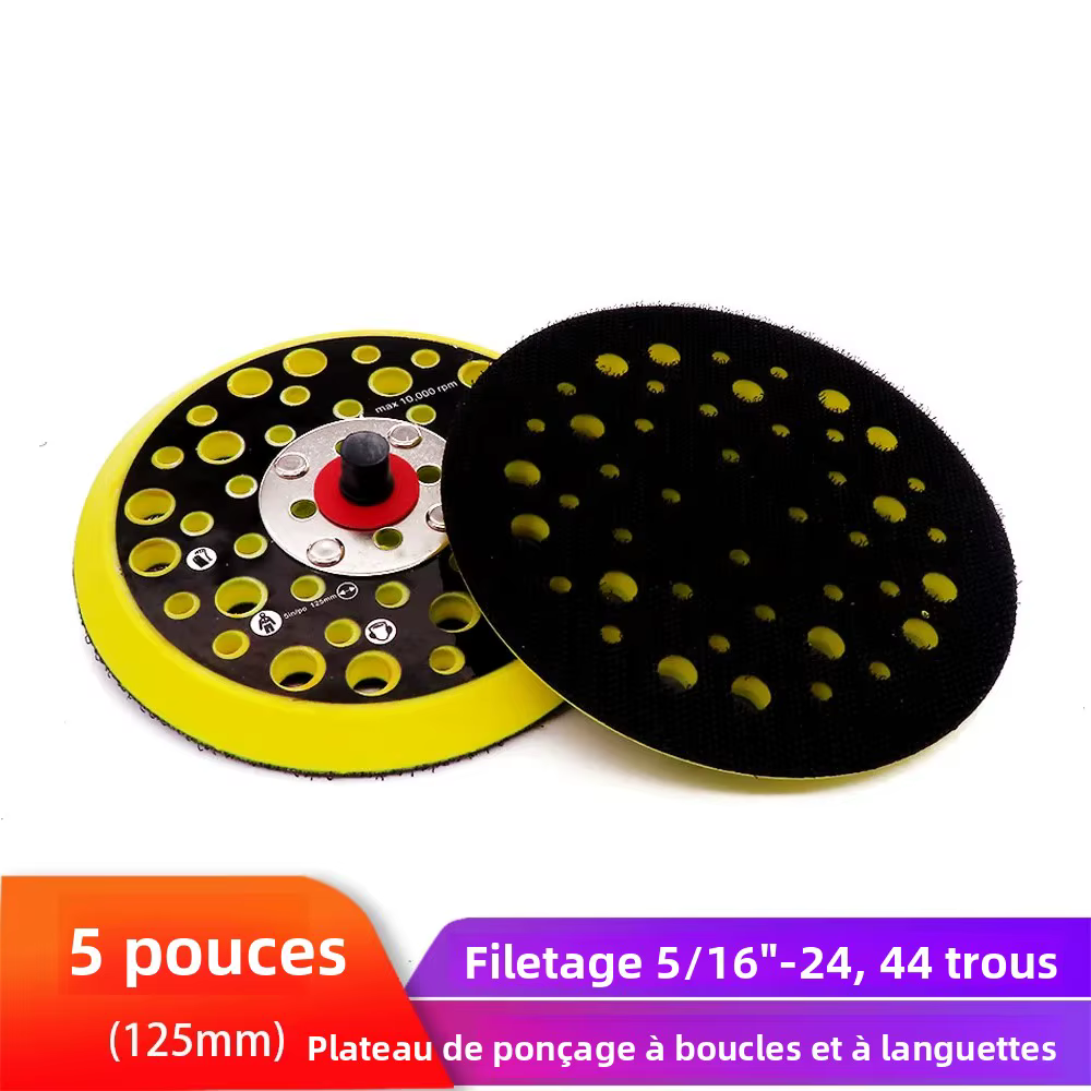 Support de ponceuse 5 pouces 125mm 44 trous, tampons de ponçage à crochet et boucle avec support de 