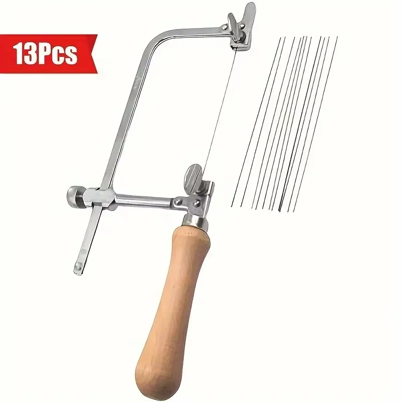 1 Ensemble de scies à fil courbées en U mobiles avec manche en bois, outil manuel de découpe de bijo