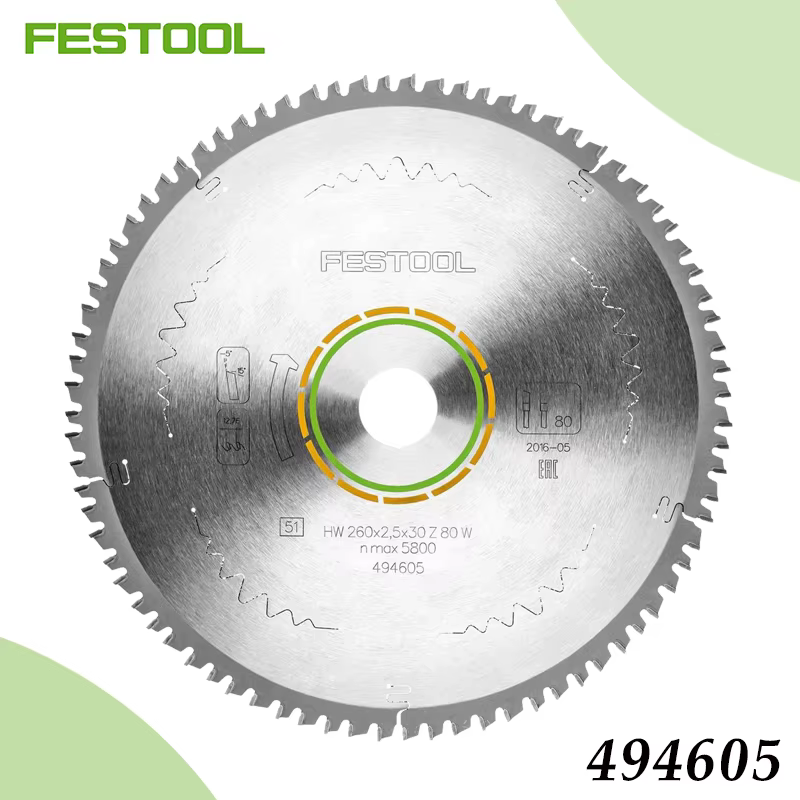 Lame de scie circulaire FESTOOL 494605 260 mm 80 dents/bohring 30 mm à plaquettes en carbure HW pour