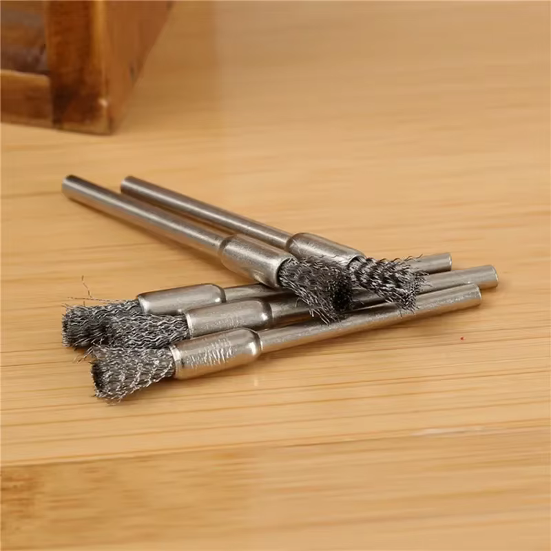5/10 pièces brosses à crayons en acier inoxydable monté fil roue mandrin ensemble Dremel accessoire 