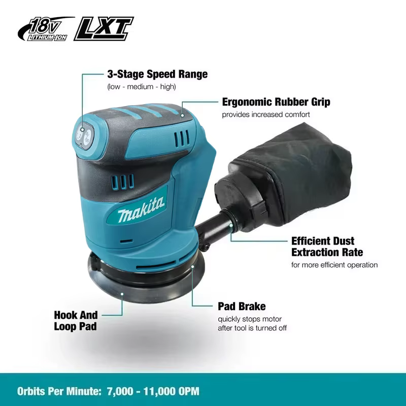 Ponceuse orbitale aléatoire sans fil Makita DBO180Z 18V pour le travail du bois et le polissage du m