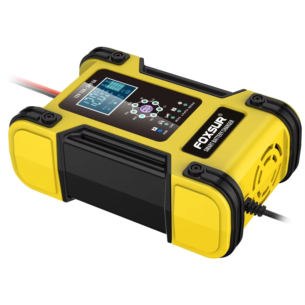 Chargeur de batterie de voiture entièrement automatique Foxsur 12V 12A avec affichage numérique, cha