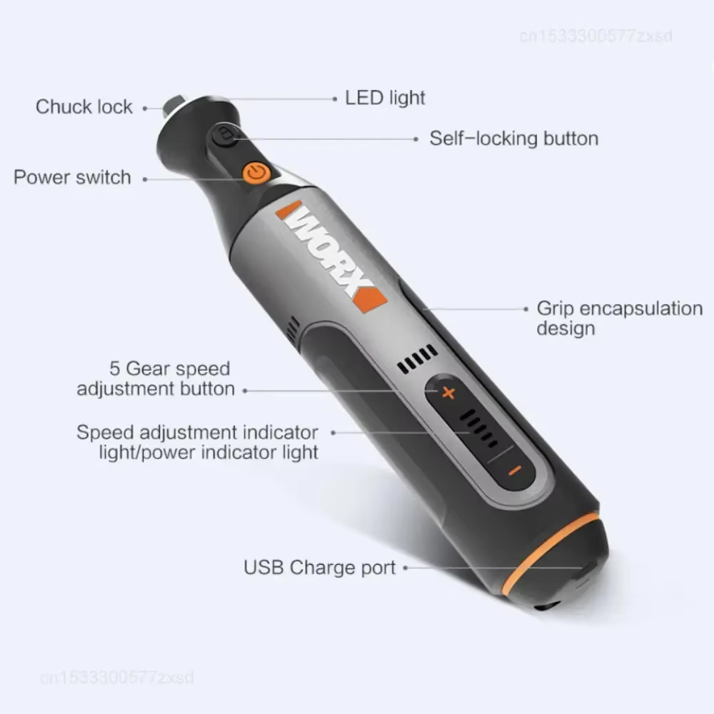 Worx WX106 outil rotatif 8V sans fil Mini perceuse gravure meulage polisseuse chargeur USB ensemble 