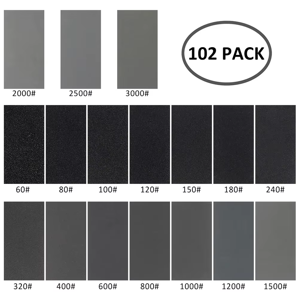 Assortiment de feuilles de papier abrasif sec et humide, grain 60 à 3000, pour ponçage automobile, f