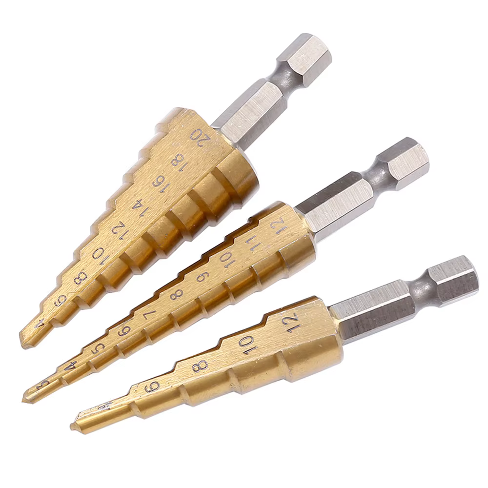 3 pièces 3-12mm 4-12mm 4-20mm HSS rainure droite étape foret ensemble titane enduit bois métal trou 